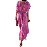 Hot Style Women's Fashion Deep V Collar Long Print Beach Holiday