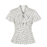 Women 50s 60s Blouses Vintage Fashion Floral Print Cropped V Neck Long Sleeve Back Elastic Female Shirts Chic