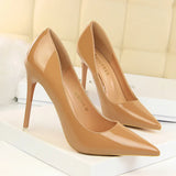 Zingj Fashion Simple Thin Heel Ultra High Heel Lacquer Leather Shallow Mouth Pointed Sexy Nightclub Show Thin Women's Single