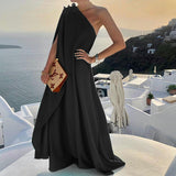 Spot 2025 Summer New Women's Wear Temperament Fashion Pure Color Loose One-Shoulder Long