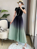 Gradient Pleated Long Skirt- Outfit