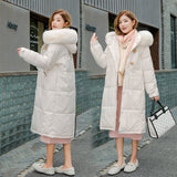 Web Celebrity Down Cotton Clothes Hu Chuliang Leisure Loose Female Long Over The Knee Cotton Clothes 2024 Winter New Wool Collar Coat Tide-Outfit