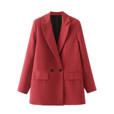Women Chic Office Lady Double Breasted Blazer Vintage Coat Fashion Notched Collar Long Sleeve Ladies Outerwear Stylish