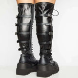 New Large-Size Leisure High-Heeled Boots Children's Slope And T-Encoded Belt Buckle Over Knee