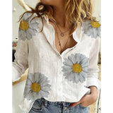 Long Sleeve Birds Print Loose Shirts Women Oversized Cotton and Linen Blouses and Tops Vintage Streetwear Tunic