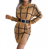 Shooting 2025 Autumn And Winter Casual Hit Lattice Long Sleeve Bottom Sweater Skirt Women's