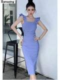 Women Elegant Sleeveless Midi Bodycon Tank Dress Solid Lady Clothing Femme Fashion Robe