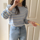 Spring And Autumn Wear Korean Version Of Striped T-Shirt Women's Long Sleeves Loose Leisure Lazy Wind Pure Cotton Student Shirt