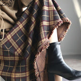 Plaid Knitted Skirt Women Elegant Designer Tassel Long Pleated Skirt Autumn Winter High Waist Slim A-line Skirts
