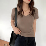 2021 Basic V-neck Solid Thin Summer Pullover Women Female Knitted Ribbed Sweater Slim Short Sleeve Bodycon