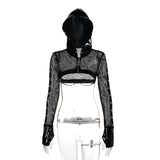 Summer New Personality Trend Blouse Women's Dark Wind Leather Printed Mesh Hoodie