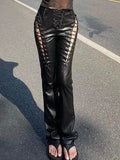 Cut-out Lace Up Pu Leather Pants-Outfit