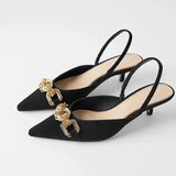 ZAR 2022 Summer Leopard Pumps for Women Fashion Ponited Toe Rhinestone Interchangeable Strap Party Heels Feminine Vintage