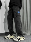Men's Distressed Star Embroidered Loose Jeans- Outfit