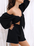 Sexy Lace-up Tops And Shorts Outfits Women Fashion Solid Two Piece Sets 2022 Spring Summer Casual Loose Suits For