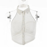 New High Quality Crop Tops Women Basic Clothing 2021 Summer Turn-down Collar Female Casual Backless Vintage Cropped