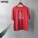 summer t-shirts character printing tops tees solid color white t-shirts women drinking girls
