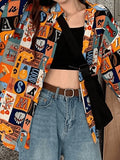 Vintage Mixed Print Long Sleeve Blouse- Outfit