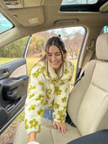 Green Flower Print Collar Knit Jacket- Outfit
