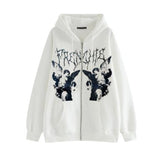 Angel Print Oversized Hoodies Female Zip Up Long Sleeve Women's Sweatshirt Y2K Aesthetic Autumn Winter Grunge
