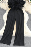 Women Elegant Long Jumpsuits Strapless Slash Neck Feather Tube Top Sexy Fashion Party Night Evening 2023