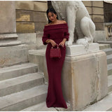 Burgundy Off Shoulder Fold Knit Midi Dress- Outfit