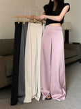 Acetic Acid Solid Silk Silk Slipping Fascination Leisure Broad Leg Trousers 2025 Summer New High-Waisted