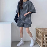 Women Shorts Matching Set Casual Loose Short Sleeve Clothing Female Print Tops Elastic Waist Pant 2 Piece Suit