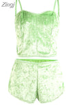 Women 2 piece set Velvet Sleepwear Sexy Spaghetti Strap Shorts Pajamas Suit Ladies Casual Sleepwear Female Pajama Party