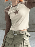 Raglan Sleeve Star Patch Knit Crop Top- Outfit