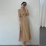 Women Elegant Pleated Shirt Dresses Full Sleeve Slim Double Breasted Sashes Dress Chic Female Office Lady Maxi