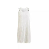 Zingj Spring And Summer Temperament Commuting Simple Pure Color Metal Button V-Neck Sleeveless Dress-Outfit