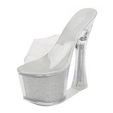 Zingj New Korean Version Of The Nightclub Car Model Shoes Super High Heels Thick Heel Waterproof Platform Sandals Transparent Crystal