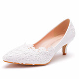 Simple Lace Flower Wedding Shoes White 5Cm High Heels Wedding Photos Adult Wedding Shoes Wedding