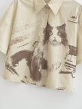 Summer New Women's Niche Fun Stamp Cotton Open Skirt Shirt