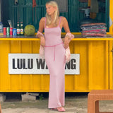 Contrast Spaghetti Strap Bodycon Maxi Dress- Outfit