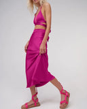 2022 Spring Summer Women's Suit with Belt Halter Chic Top Wide Leg Pants Satin Jacket 2 Piece Sets Skirt Business