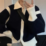 Contrast Turtleneck Buttoned Cardigan-Outfit