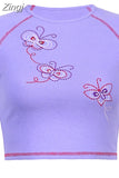 Fashion Letter Printed Short Sleeve Vintage Crop Top 2023 Summer Women Sexy Skinny T Shirt Female Streetwear Tee