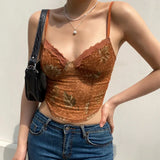 Zingj Summer New Sexy Female Retro Mesh Lace With Lace Printing Bottom Sling