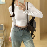 Round-Neck Short-Sleeved T-Shirt Women's Autumn New Style Spicy Girl Slim Stretch