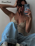 Y2K Halter Neck Bandage Corset Crop Top Women Backless Sexy Tank Tops Tube Casual 2022 Summer Off Shoulder Cami
