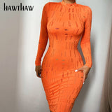 Women Autumn Long Sleeve Hollow Out Solid Color Bodycon Midi Dress 2021 Fall Female Clothing Streetwear Wholesale