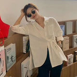 Women Korean Style Loose Long Sleeve Turn-down Collar Fashionable Stylish Female Blouses Autumn Chic Asymmetrical