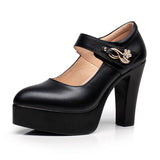 Wedding Dress Shoes With Thick Heels Model Cheongsam Show Waterproof Platform Thick Soles Single Shoes Catwalk One-Word Buckle Small Size High Heels