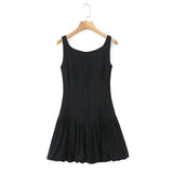 Buttoned Puff Ruched Mini Dress-Outfit