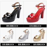 Platform Sandals Women's Thick Heels Summer New Lacquered Leather Large-Size Women's Shoes 4143 Sexy Fairy Style Dress High