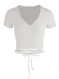Short Sleeve Wrap Crop Top- Outfit