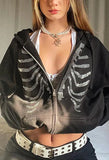Rhinestone Skull Zipper Hoodie- Outfit