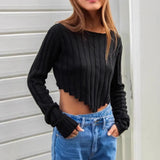 New Women's Clothing Loose Ribs Long-Sleeved Umbilly Fashion Short Sweater